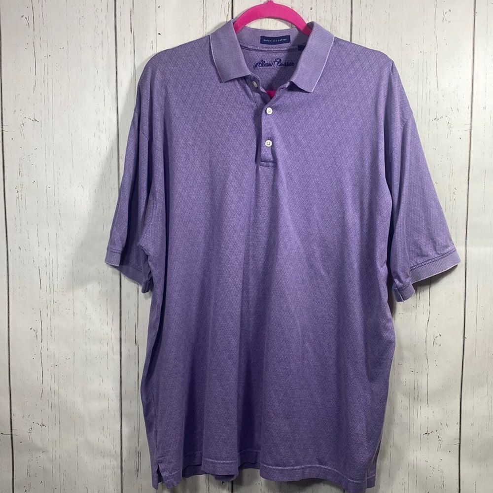Alan Flusser Mens Purple 100% Cotton Short Sleeve Polo Shirt